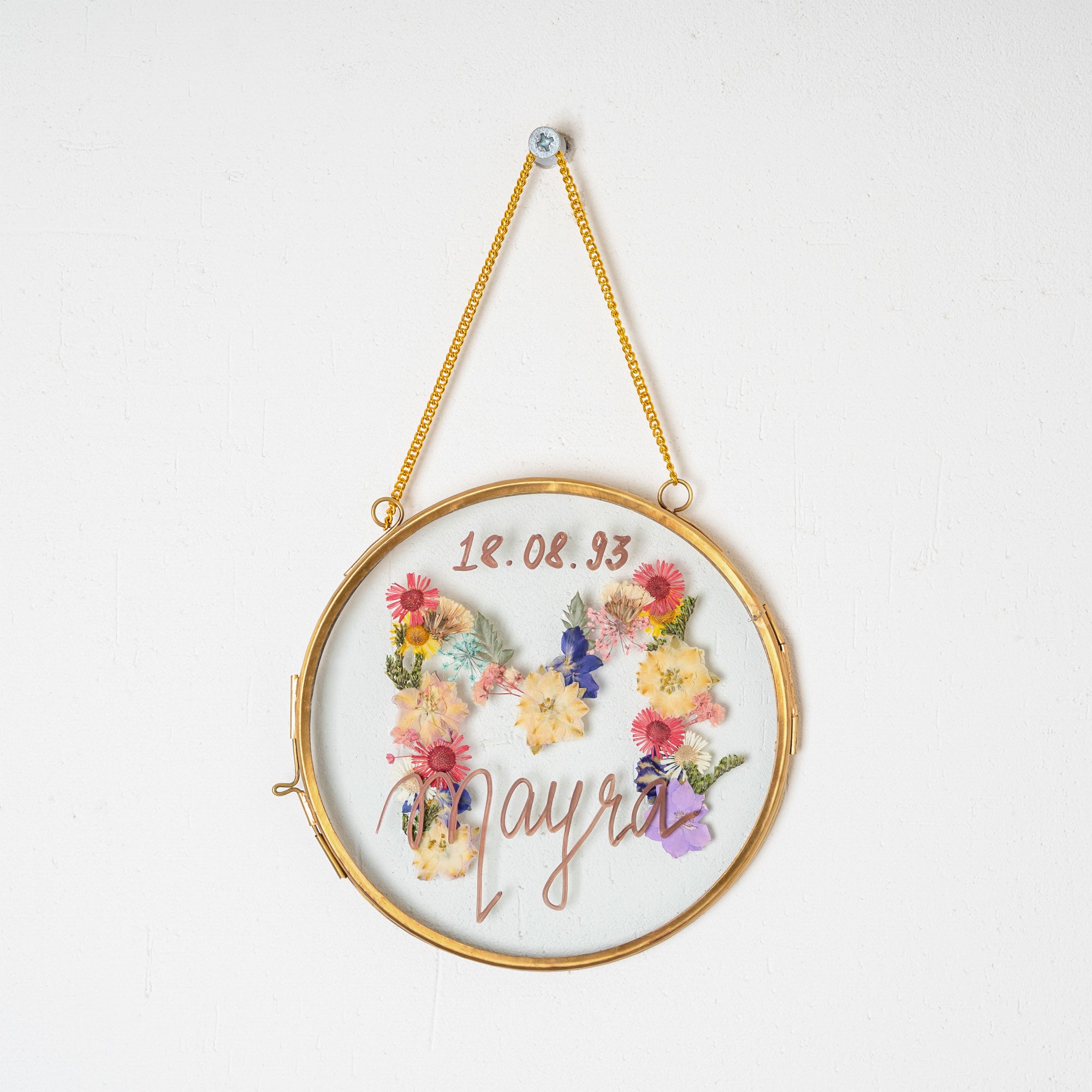 Name & Initials Pressed Flower Frame – Personalised Botanical Wall Art for Weddings & Baby Showers