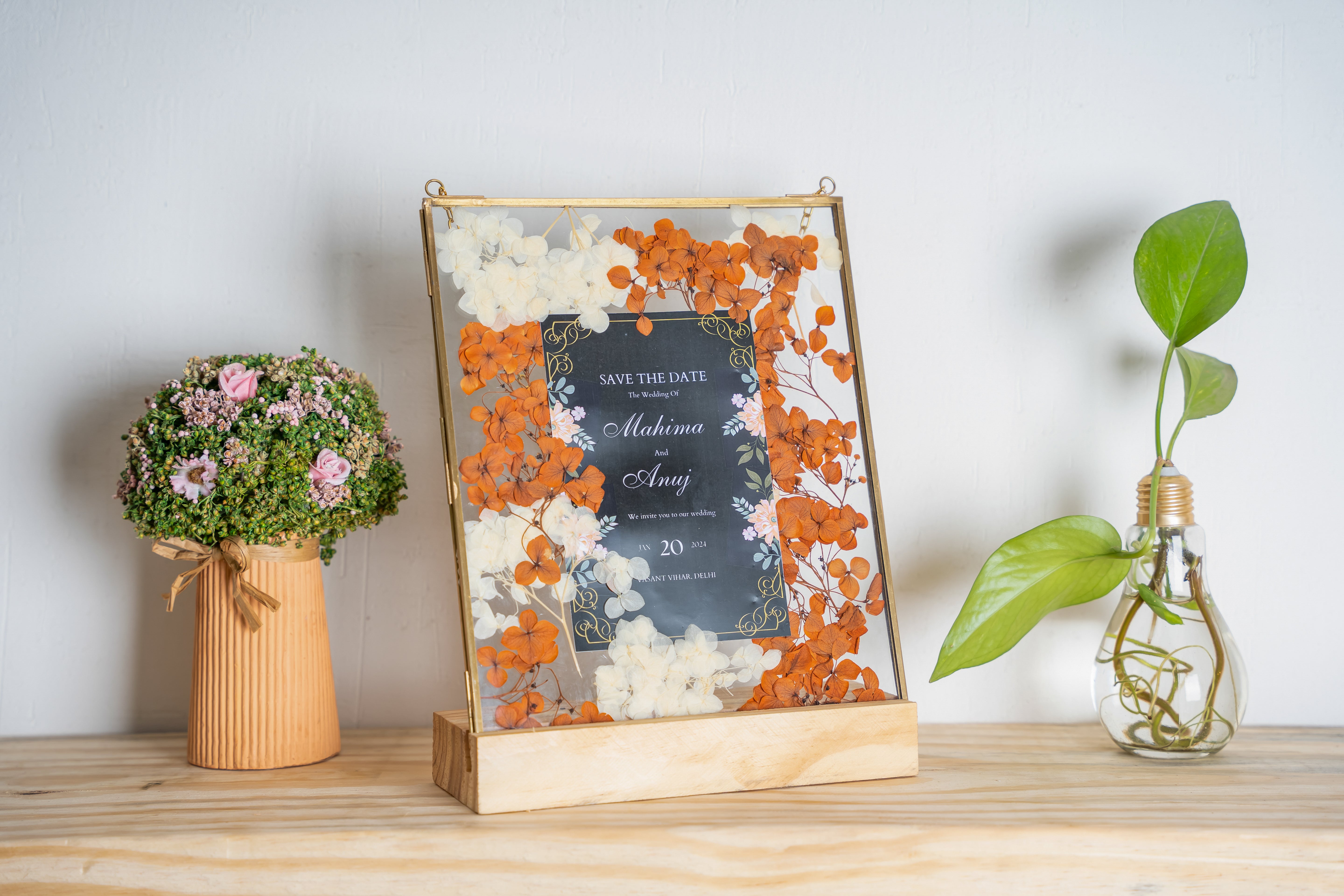 Wedding Invitation Pressed Flower Frame – Handmade Floral Keepsake Hanging Décor