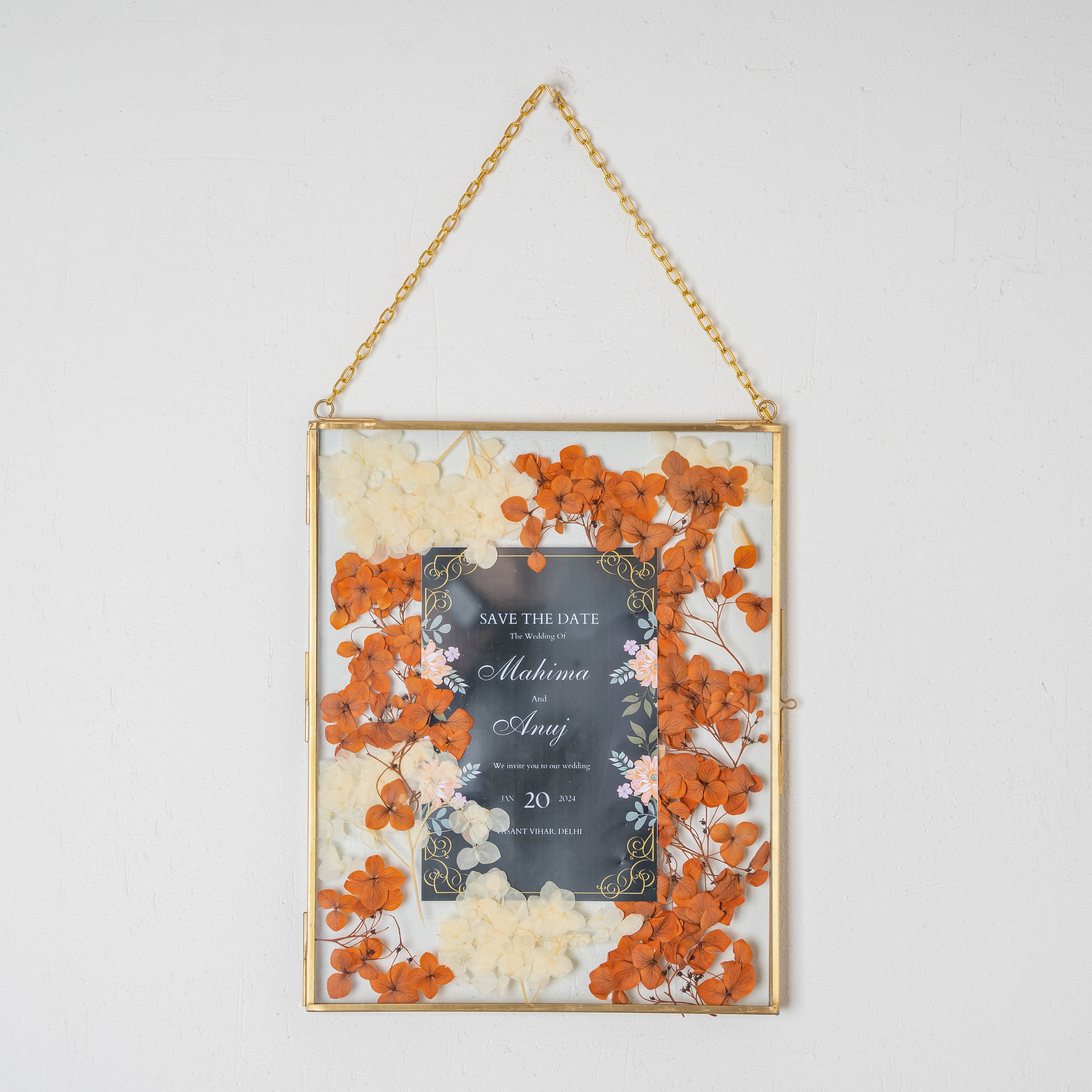 Wedding Invitation Pressed Flower Frame – Handmade Floral Keepsake Hanging Décor
