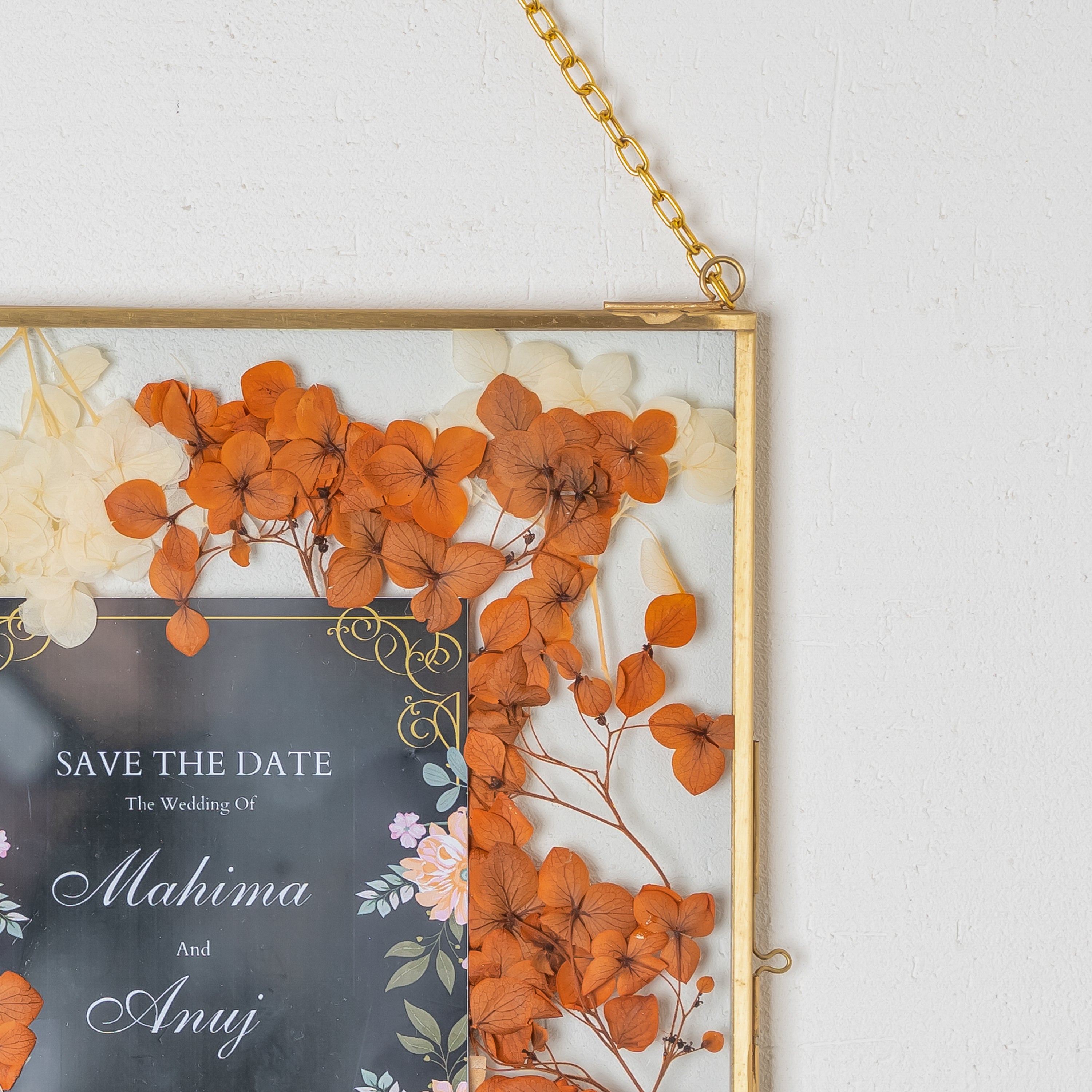 Wedding Invitation Pressed Flower Frame – Handmade Floral Keepsake Hanging Décor
