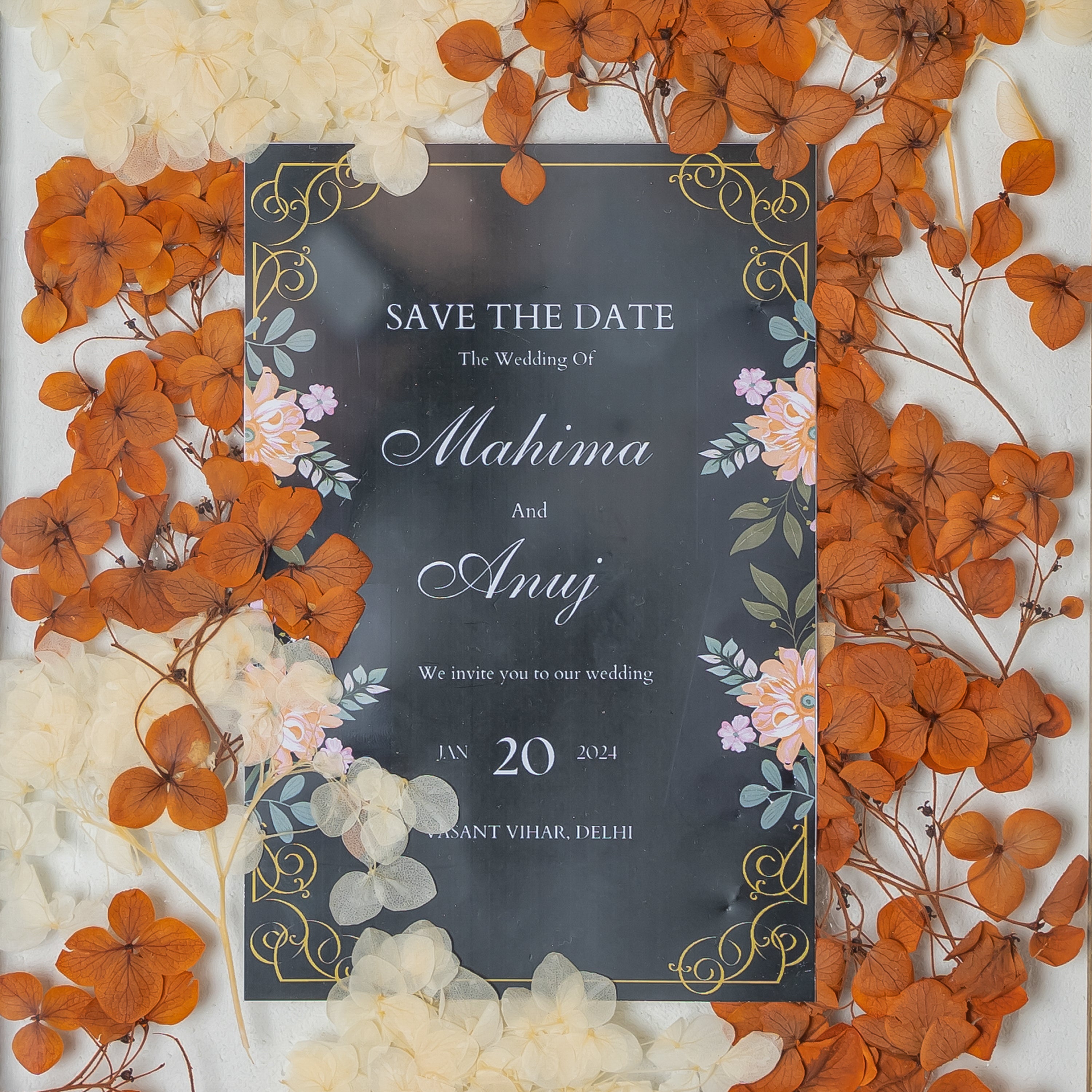 Wedding Invitation Pressed Flower Frame – Handmade Floral Keepsake Hanging Décor