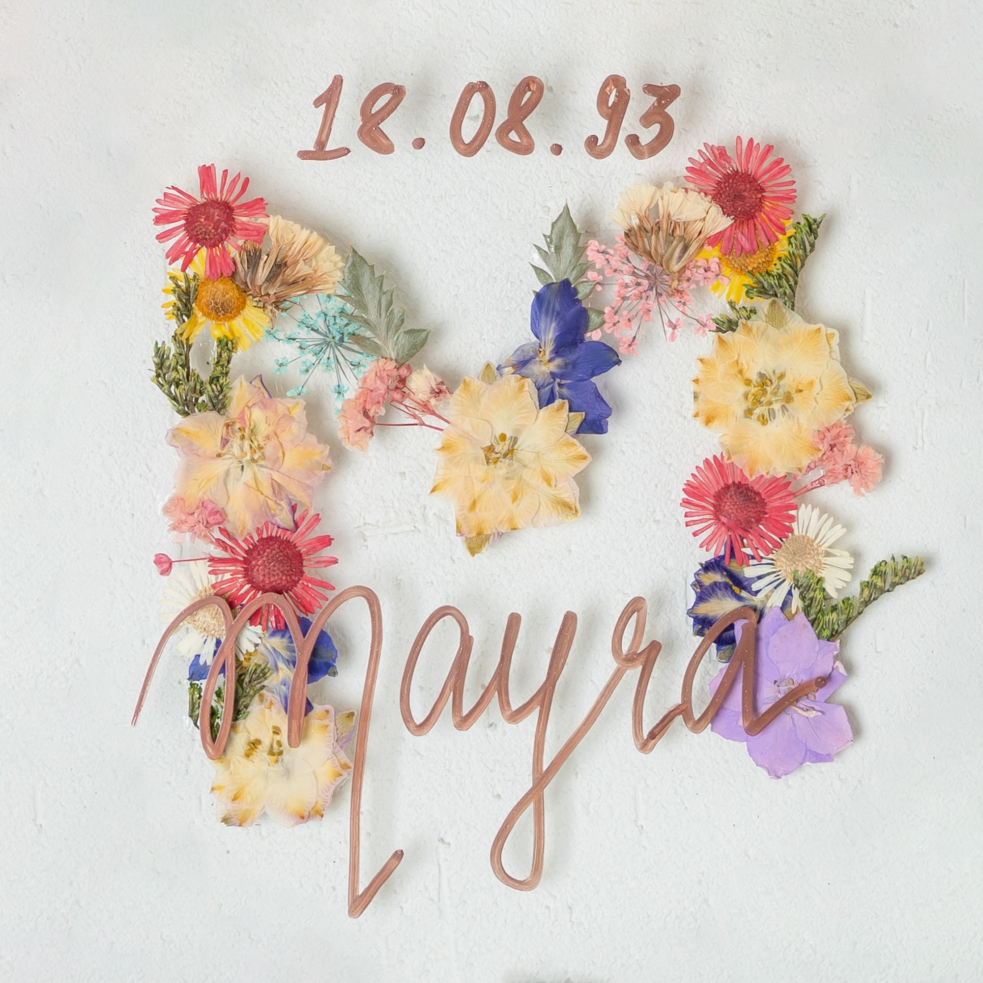 Name & Initials Pressed Flower Frame – Personalised Botanical Wall Art for Weddings & Baby Showers