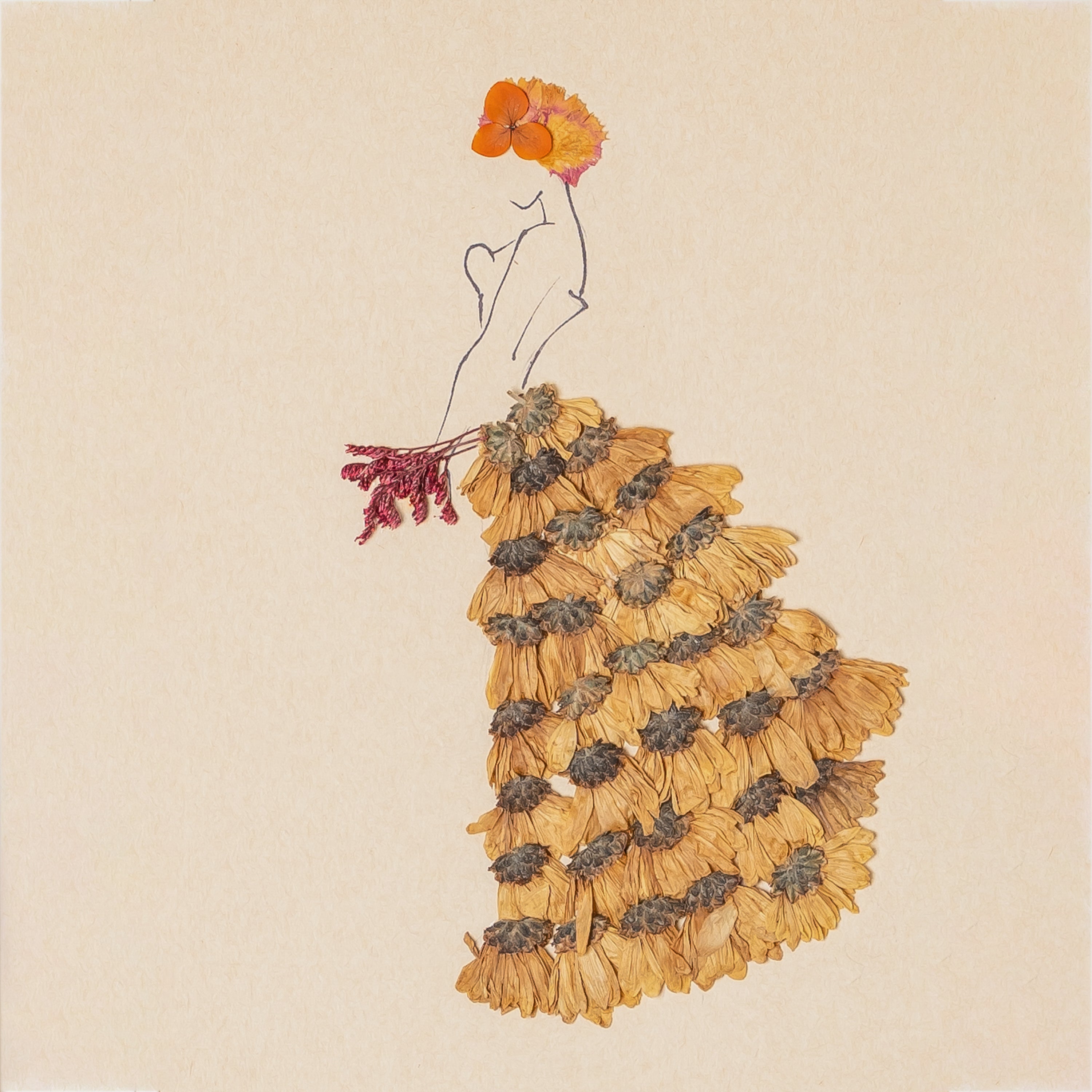Chrysanthemum Girl Pressed Flower Frame – Handmade Botanical Art for Unique Gifting