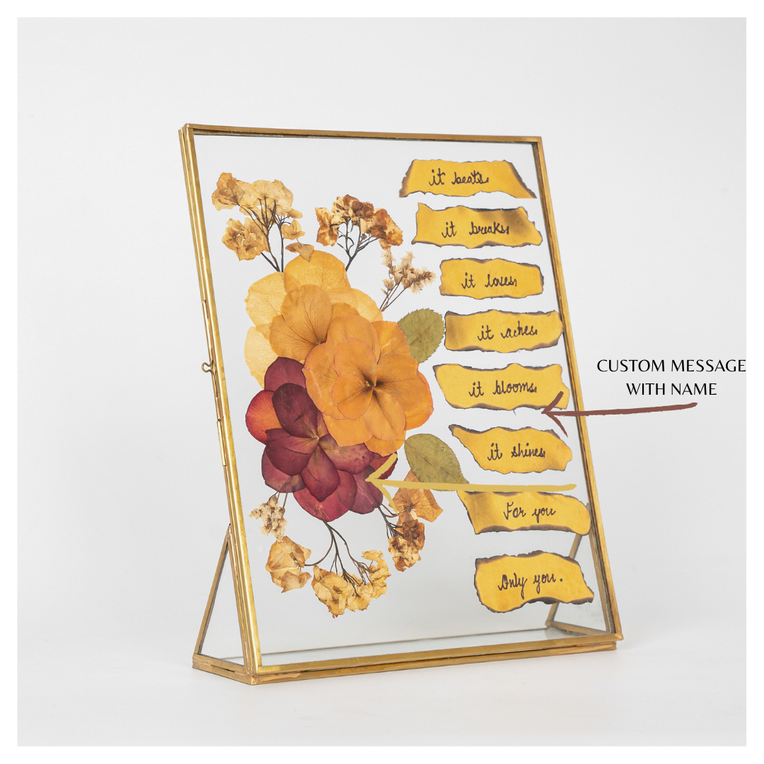 Unique Couple Gift Pressed Flower Frame – With Custom note for Valentine’s & Anniversaries