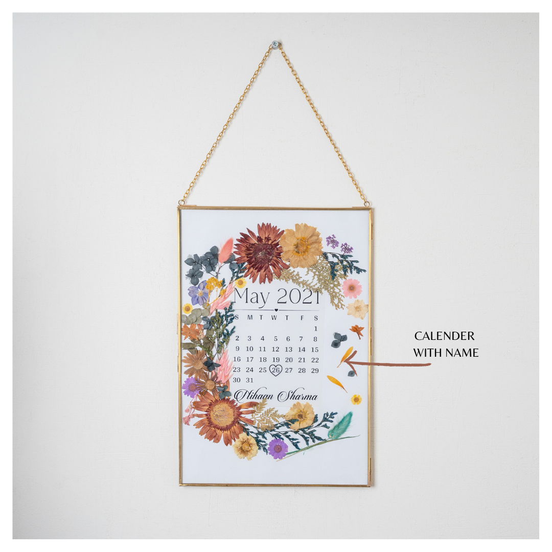 Wedding Date Calendar Frame – Personalised Pressed Flower Keepsake for Bride & Groom