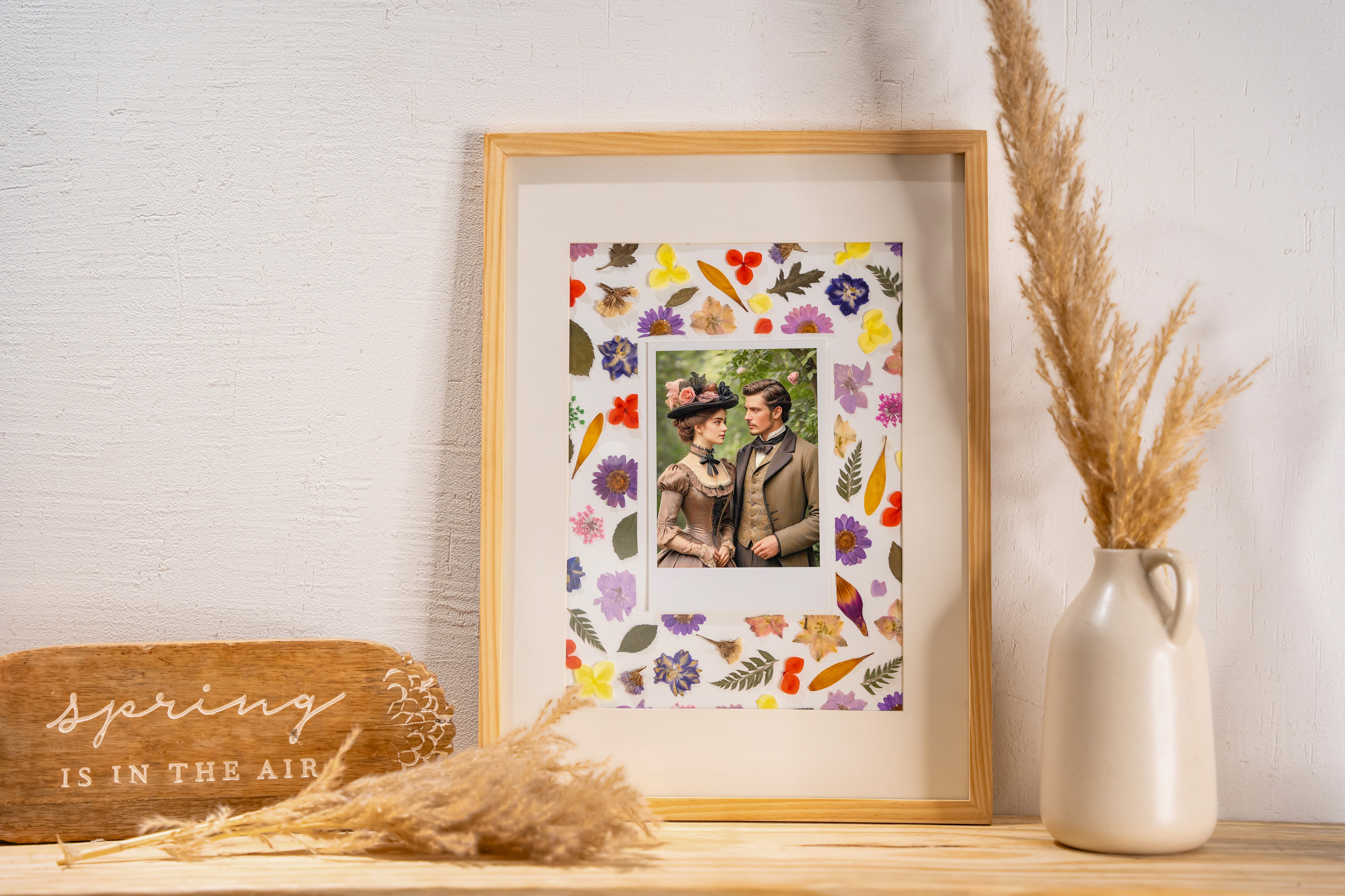 Couple Pressed Floral Photo Frame – Handmade Botanical Keepsake for Weddings