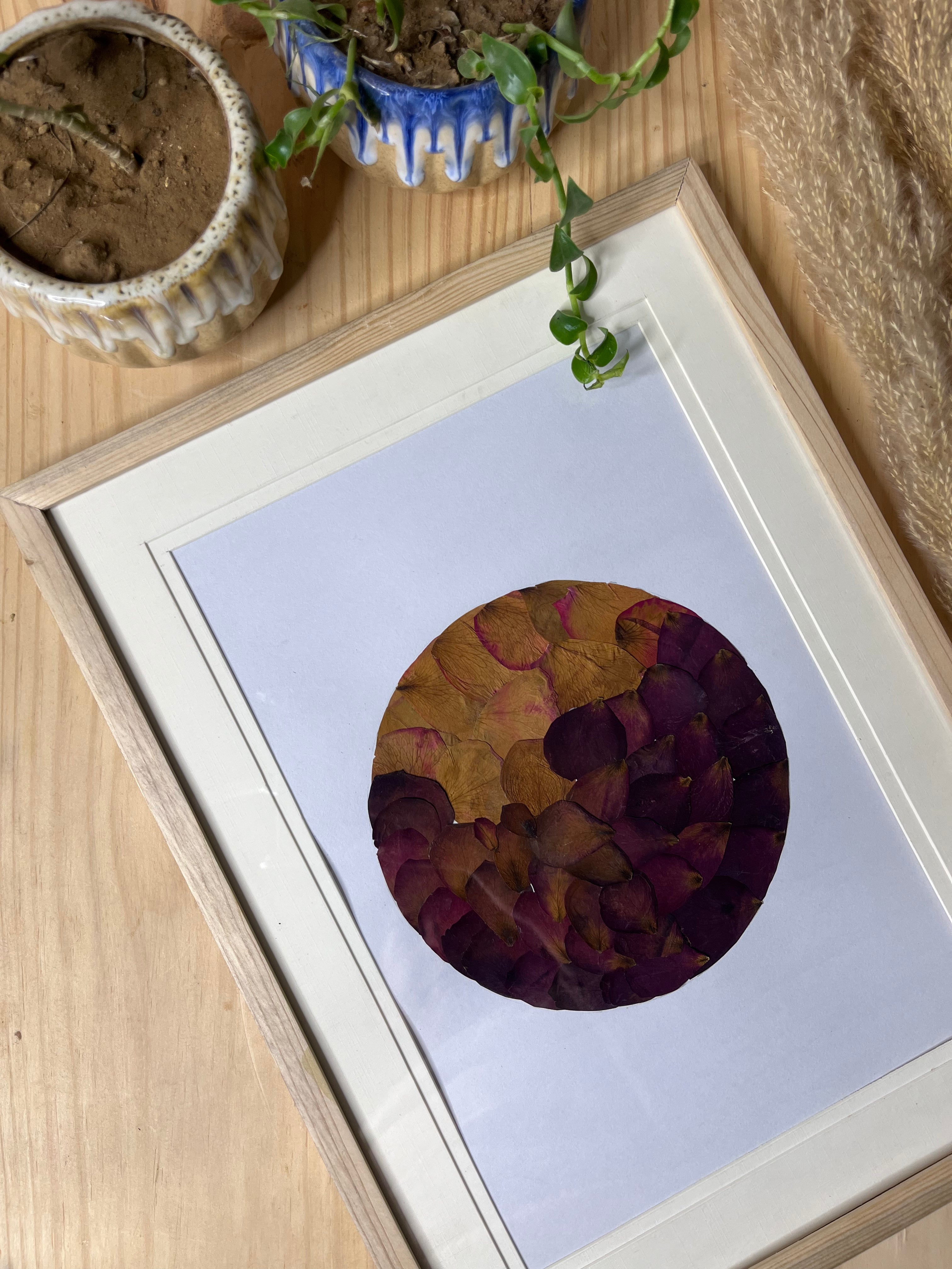Rose Petal Pressed Flower Frame – Handmade Botanical Wall Décor for Living Room