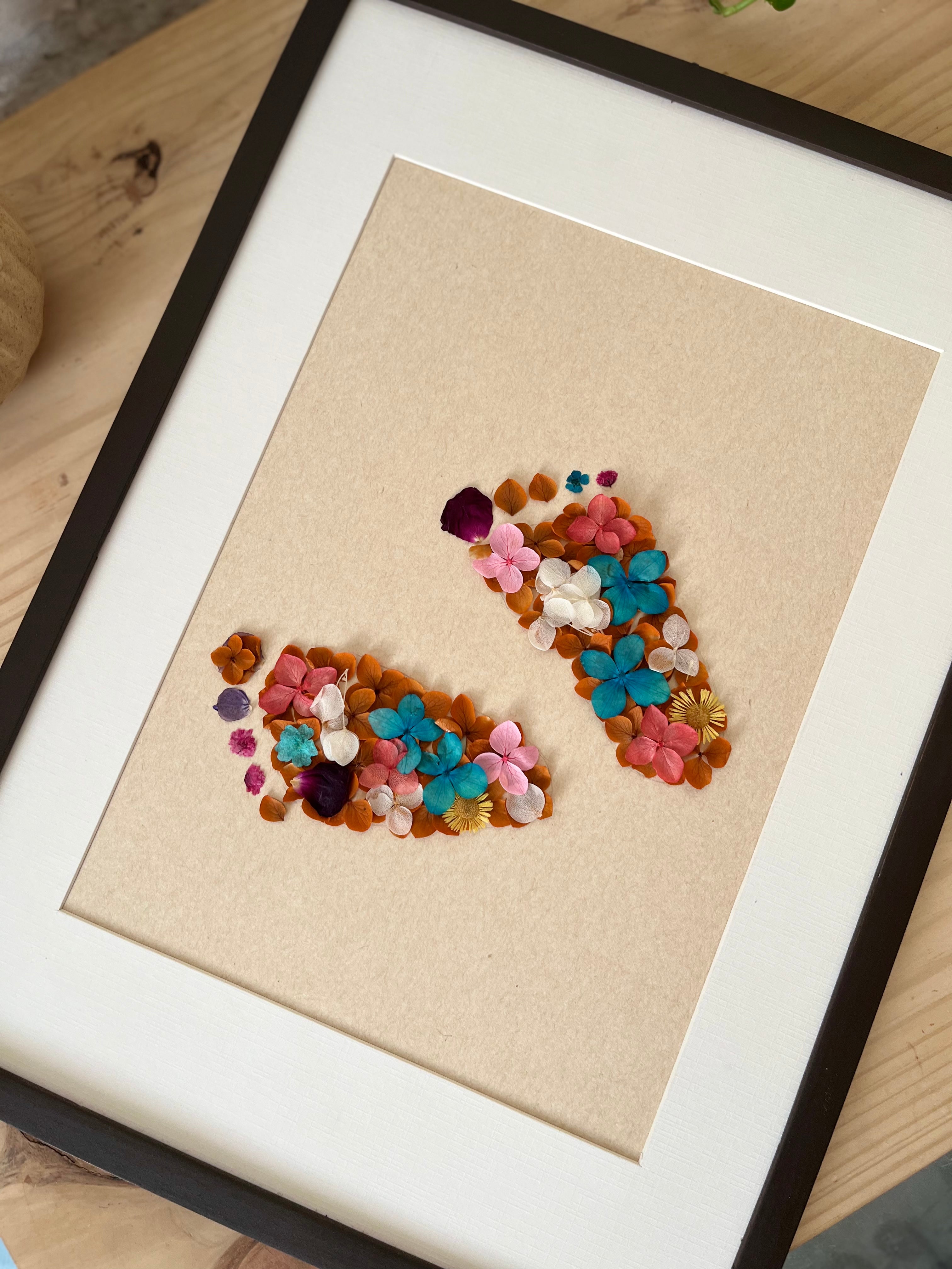 Baby Footprint Pressed Flower Frame – Personalised Botanical Keepsake for Newborns