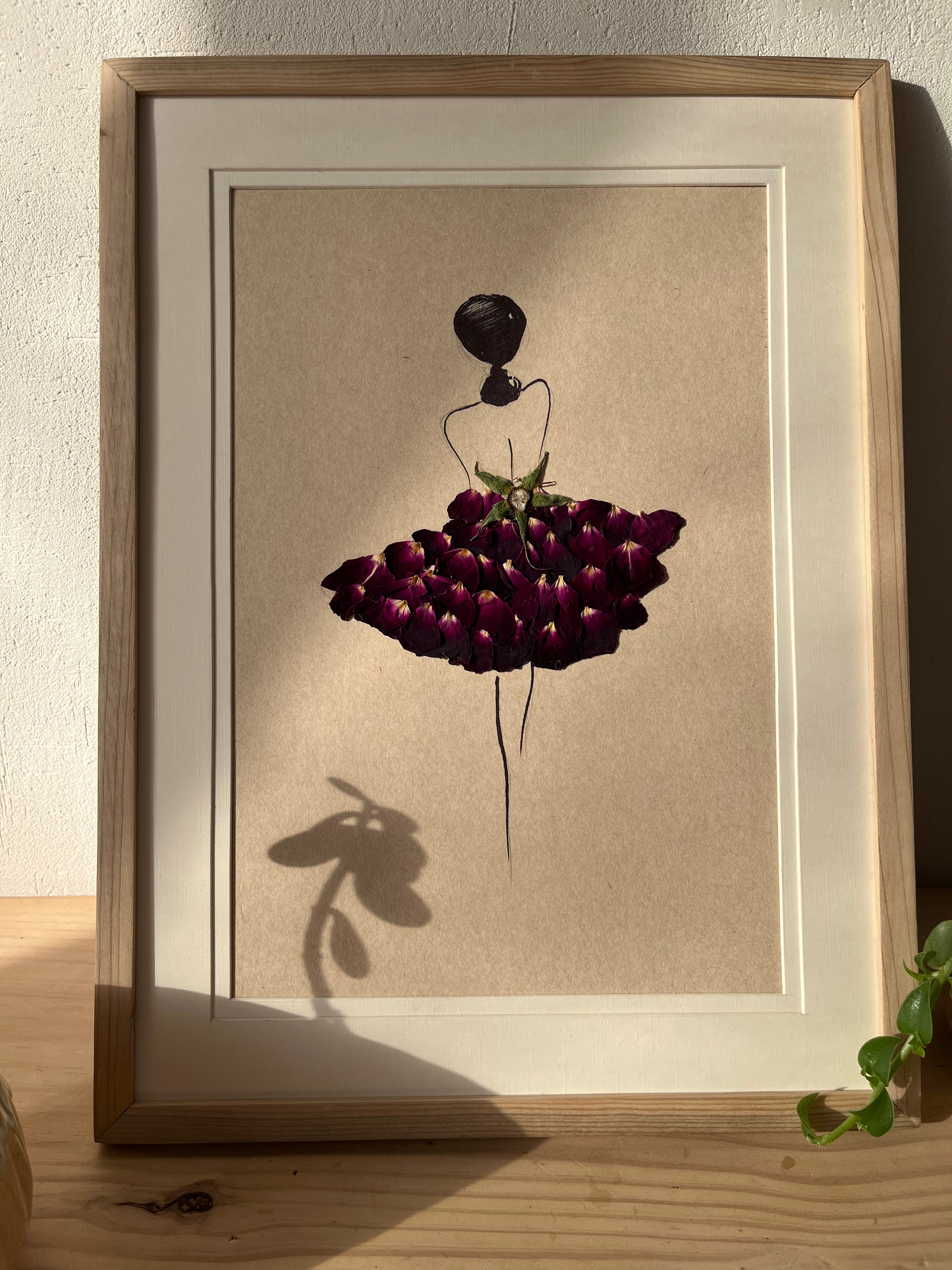 Dancing Girl Pressed Rose Petal Frame – Handmade Botanical Wall Art & Unique Gift
